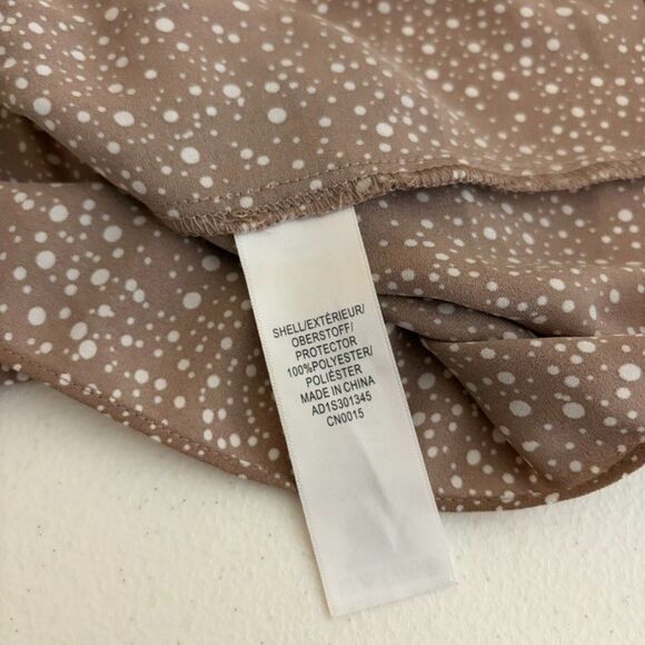 Adrianna Papell Blouse Women's Large Brown Polka Dot Pleated V-Neck Ruffle Top - Picture 7 of 8